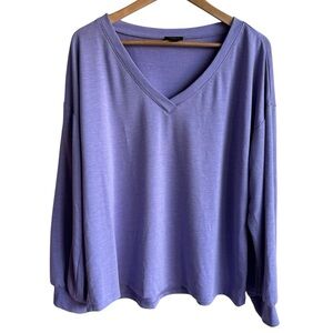 Ann Taylor Factory Slouchy V-Neck Shirt XL Lavender Long Sleeve Stretchy Comfy